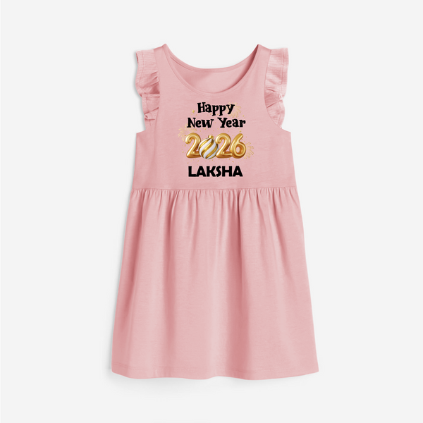 Happy New Year 2026 | Personalised Frock for Girls - BABY PINK - 1 - 2 Years Old (Chest 22" , Full Length 22")