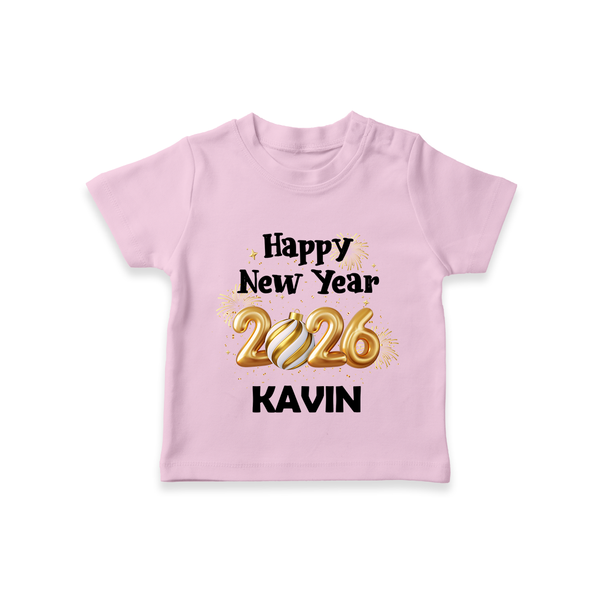 Happy New Year 2026 | Personalised T-Shirt for Kids - BABY PINK - 0-5 Months Old (Chest 17")