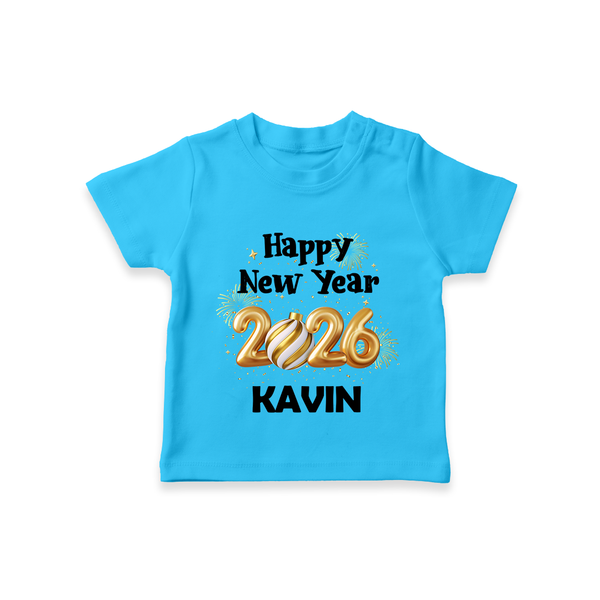 Happy New Year 2026 | Personalised T-Shirt for Kids - SKY BLUE - 0-5 Months Old (Chest 17")