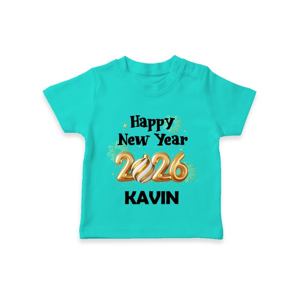 Happy New Year 2026 | Personalised T-Shirt for Kids - TEAL - 0-5 Months Old (Chest 17")