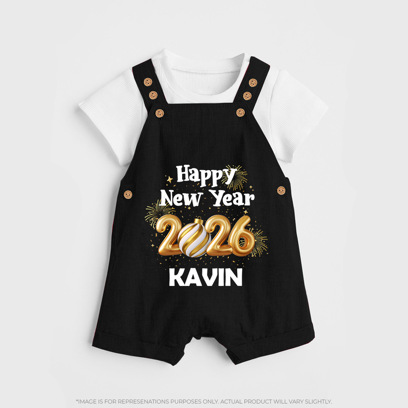 Happy New Year 2026 | Personalised Dungaree for Kids - BLACK - 0 - 5 Months Old (Chest 18")