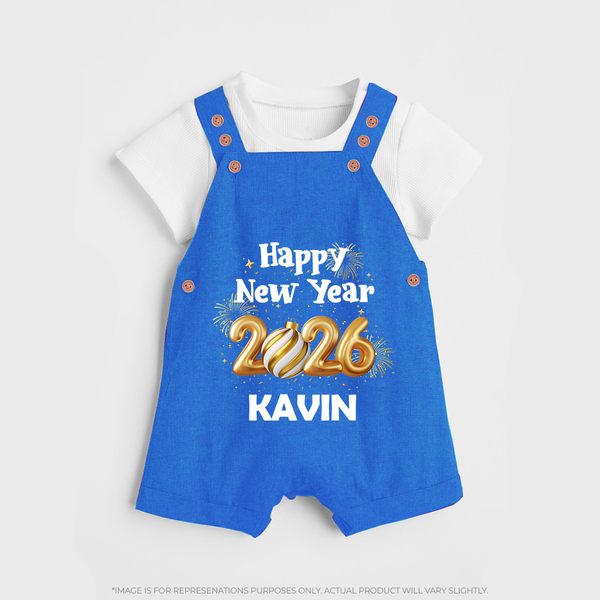 Happy New Year 2026 | Personalised Dungaree for Kids - COBALT BLUE - 0 - 5 Months Old (Chest 18")