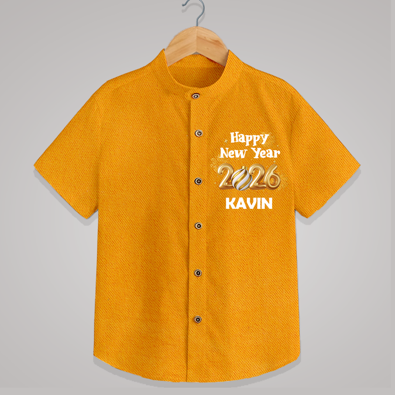 Happy New Year 2026 | Personalised Shirt for Kids - CHROME YELLOW - 0 - 6 Months Old (Chest 23")
