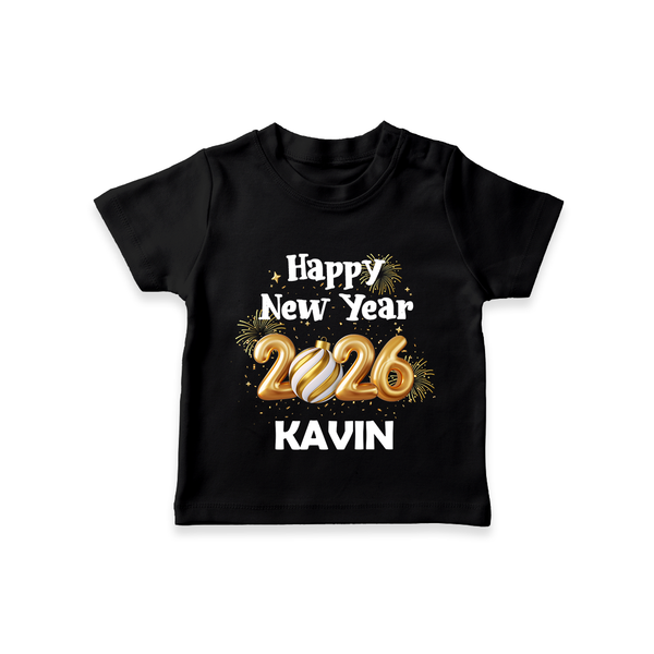 Happy New Year 2026 | Personalised T-Shirt for Kids - BLACK - 0-5 Months Old (Chest 17")