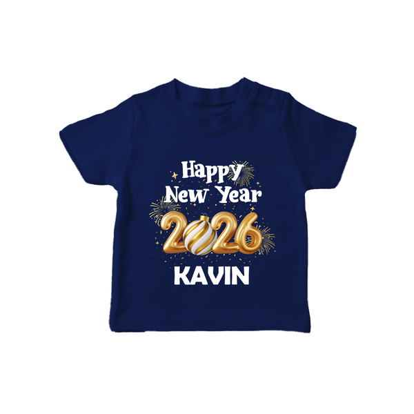 Happy New Year 2026 | Personalised T-Shirt for Kids - NAVY BLUE - 0-5 Months Old (Chest 17")