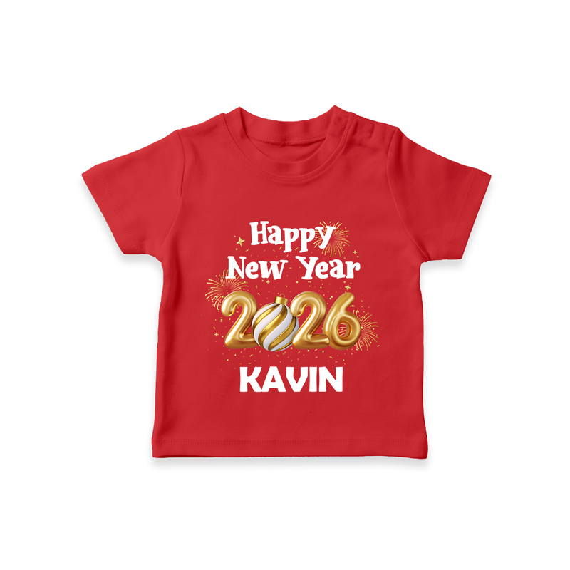 Happy New Year 2026 | Personalised T-Shirt for Kids - RED - 0-5 Months Old (Chest 17")