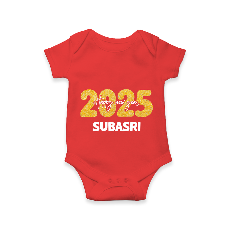 "Happy New Year 2025 - Special Memories With Our Customized Romper for Babies With Name" - RED - 0 - 3 Months Old (Chest 16")