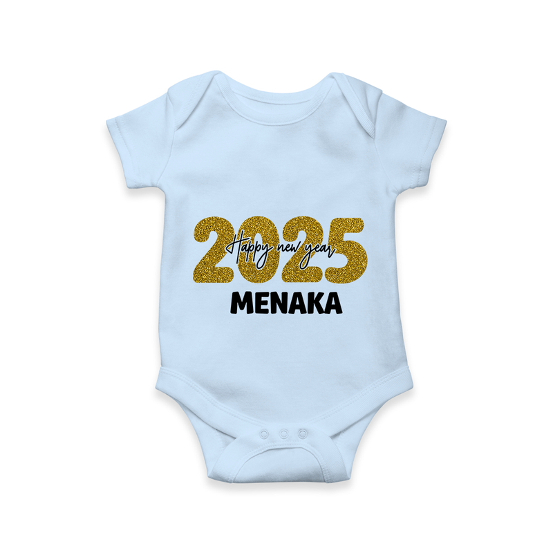 "Happy New Year 2025 - Special Memories With Our Customized Romper for Babies With Name" - BABY BLUE - 0 - 3 Months Old (Chest 16")