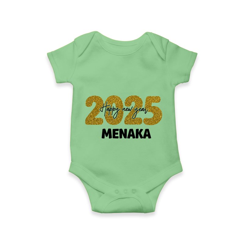 "Happy New Year 2025 - Special Memories With Our Customized Romper for Babies With Name" - GREEN - 0 - 3 Months Old (Chest 16")