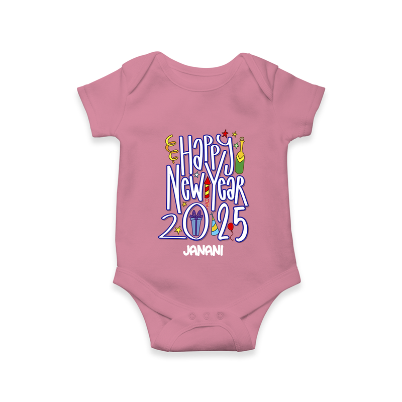 "Happy New Year 2025 - A Happy Beginning With Our Customized Romper for Babies With Name" - ONION - 0 - 3 Months Old (Chest 16")