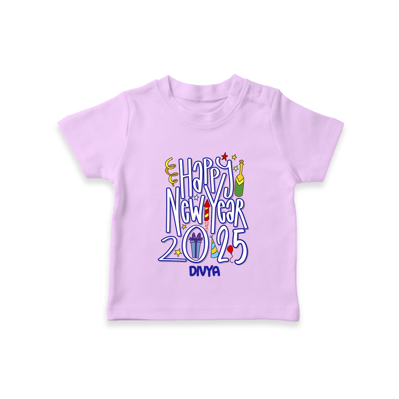 "Happy New Year 2025 - A Happy Beginning With Our Customized T-Shirt for Kids With Name" - LILAC - 0-5 Months Old (Chest 17")