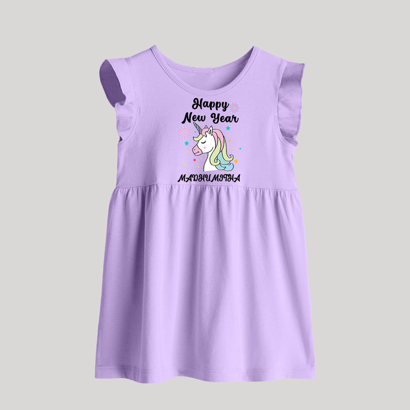 Happy New Year – Unicorn| Customized Baby Frock   - LILAC - 0 - 3 Months Old (Chest 17")