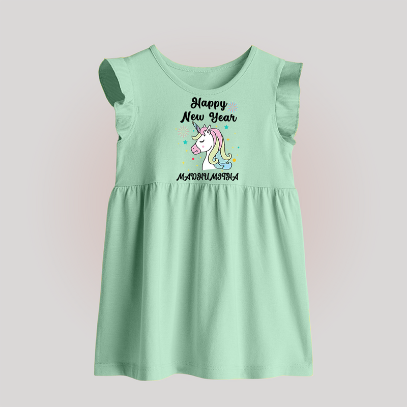 Happy New Year – Unicorn| Customized Baby Frock   - MINT GREEN - 0 - 3 Months Old (Chest 17")