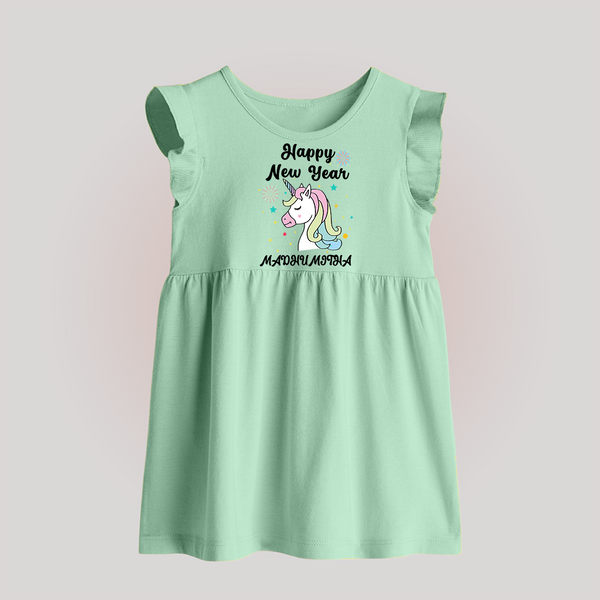 Happy New Year – Unicorn| Customized Baby Frock   - MINT GREEN - 0 - 3 Months Old (Chest 17")