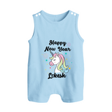 Happy New Year – Unicorn| Customized Romper Suit   - BABY BLUE - 0 - 5 Months Old (Chest 18")