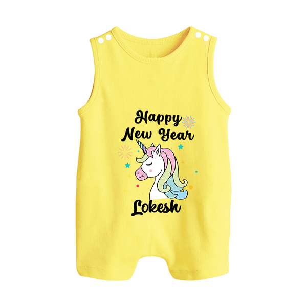 Happy New Year – Unicorn| Customized Romper Suit   - PASTEL YELLOW - 0 - 5 Months Old (Chest 18")
