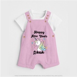 Happy New Year – Unicorn| Customized Dungaree for Kids - BABY PINK - 0 - 5 Months Old (Chest 18")