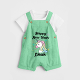 Happy New Year – Unicorn| Customized Dungaree for Kids - GREEN - 0 - 5 Months Old (Chest 18")