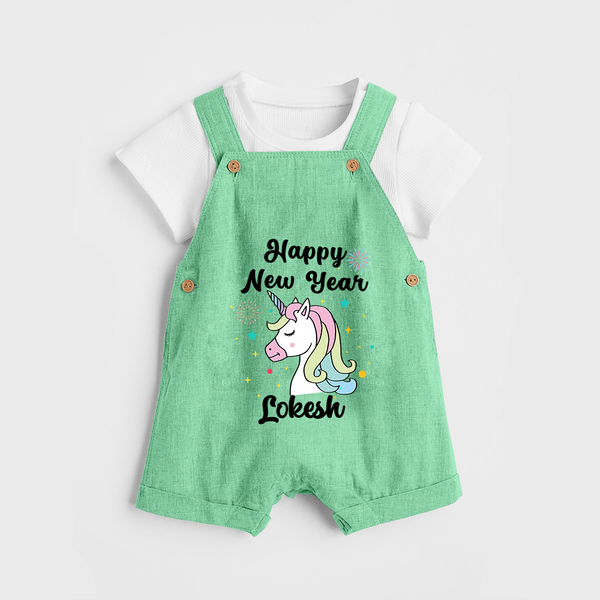Happy New Year – Unicorn| Customized Dungaree for Kids - GREEN - 0 - 5 Months Old (Chest 18")