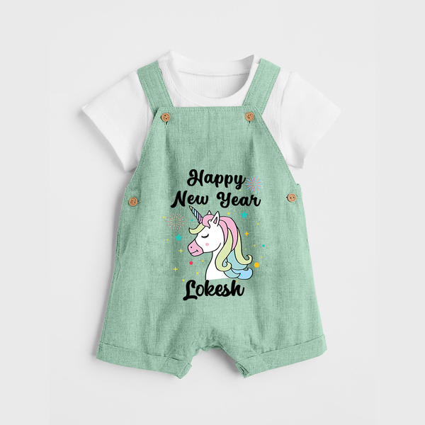 Happy New Year – Unicorn| Customized Dungaree for Kids - MINT GREEN - 0 - 5 Months Old (Chest 18")