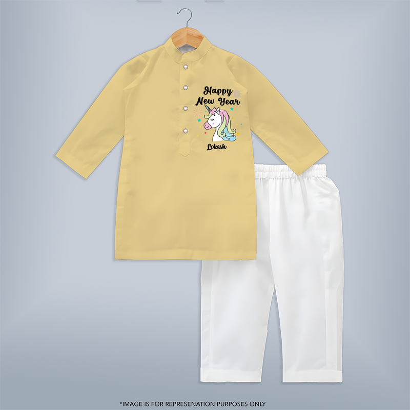 "Happy New Year 2025 - Happy Days With Our Customized Kurta Set for Kids With Name" - YELLOW - 3 - 6 Months Old (Chest 24", Kurta Length 14'', Waist 19", Pant Length 14")