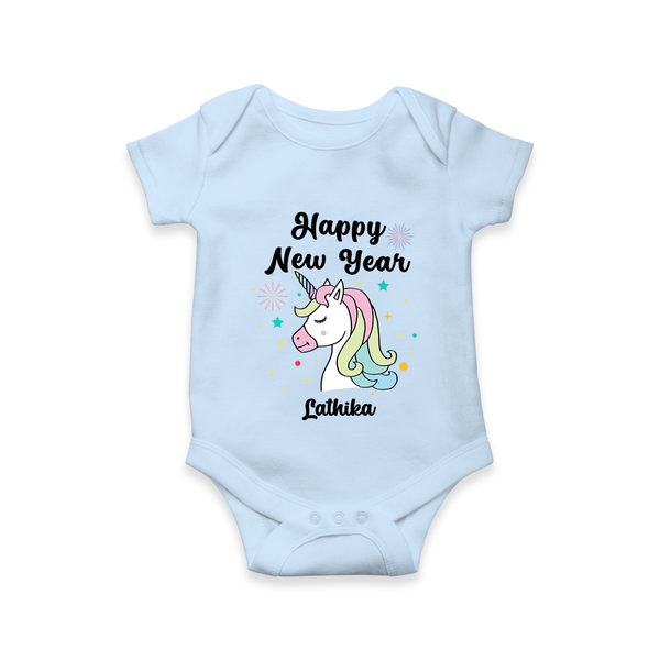 "Happy New Year 2025 - Happy Days With Our Customized Romper for Babies With Name" - BABY BLUE - 0 - 3 Months Old (Chest 16")