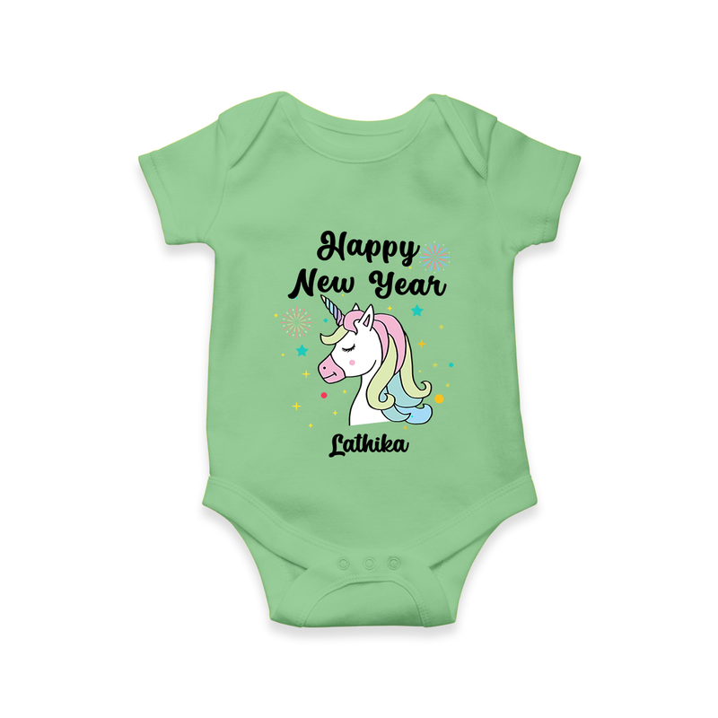 "Happy New Year 2025 - Happy Days With Our Customized Romper for Babies With Name" - GREEN - 0 - 3 Months Old (Chest 16")