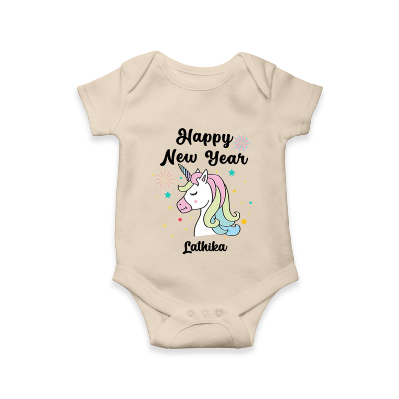 "Happy New Year 2025 - Happy Days With Our Customized Romper for Babies With Name" - IVORY - 0 - 3 Months Old (Chest 16")