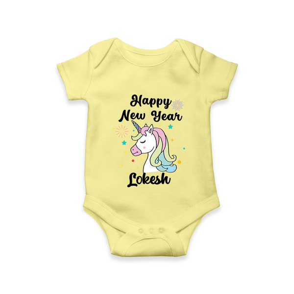 Happy New Year – Unicorn| Customized Romper for Kids - PASTEL YELLOW - New Born (Chest 14")