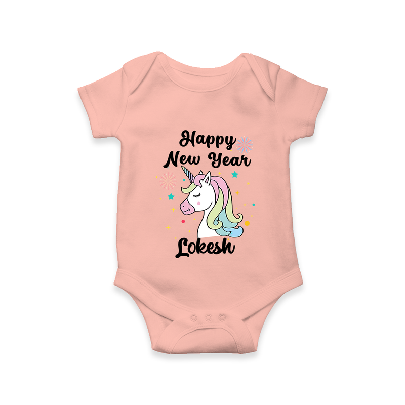 Happy New Year – Unicorn| Customized Romper for Kids - PEACH - New Born (Chest 14")