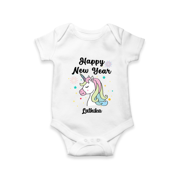 "Happy New Year 2025 - Happy Days With Our Customized Romper for Babies With Name" - WHITE - 0 - 3 Months Old (Chest 16")