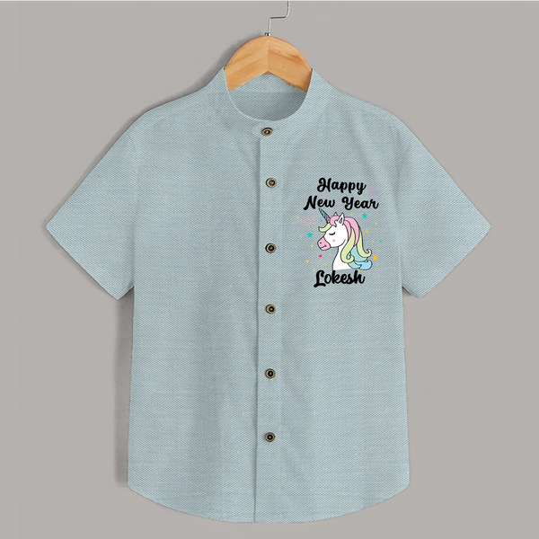 Happy New Year – Unicorn| Customized Shirt for Kids - ARCTIC BLUE - 0 - 6 Months Old (Chest 23")