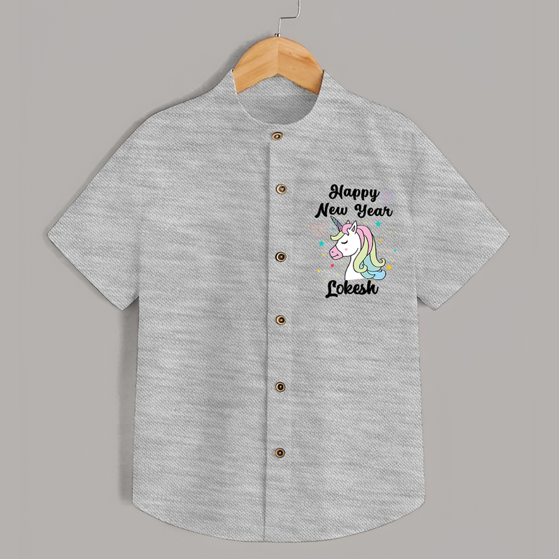 Happy New Year – Unicorn| Customized Shirt for Kids - GREY - 0 - 6 Months Old (Chest 23")