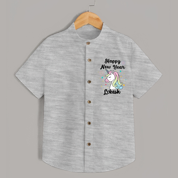 Happy New Year – Unicorn| Customized Shirt for Kids - GREY - 0 - 6 Months Old (Chest 23")
