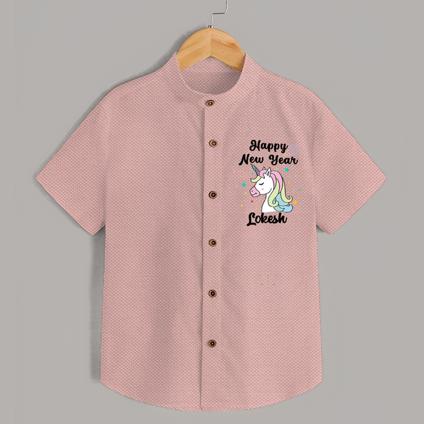 Happy New Year – Unicorn| Customized Shirt for Kids - PEACH - 0 - 6 Months Old (Chest 23")