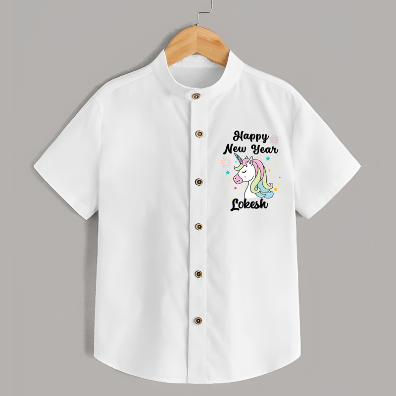 Happy New Year – Unicorn| Customized Shirt for Kids - WHITE - 0 - 6 Months Old (Chest 23")