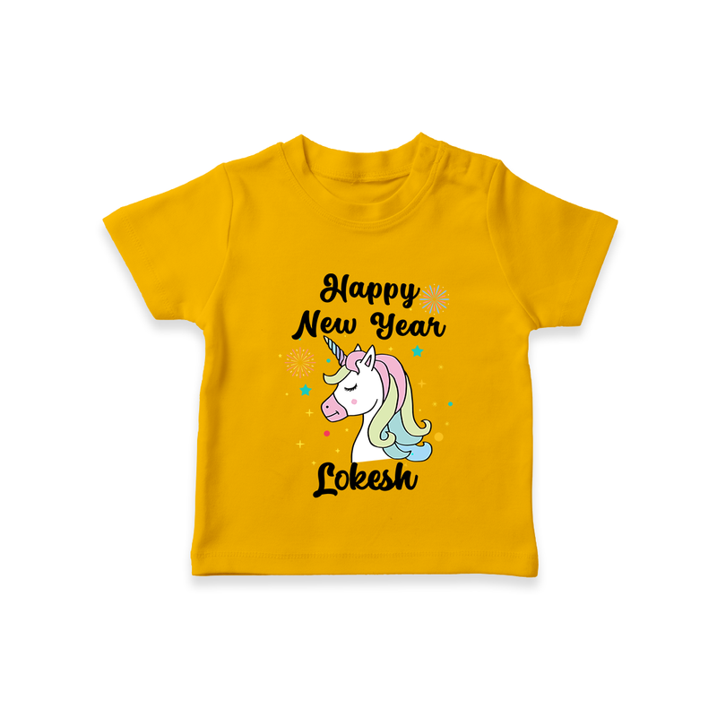 Happy New Year – Unicorn| Customized T-Shirt for Kids - CHROME YELLOW - 0-5 Months Old (Chest 17")