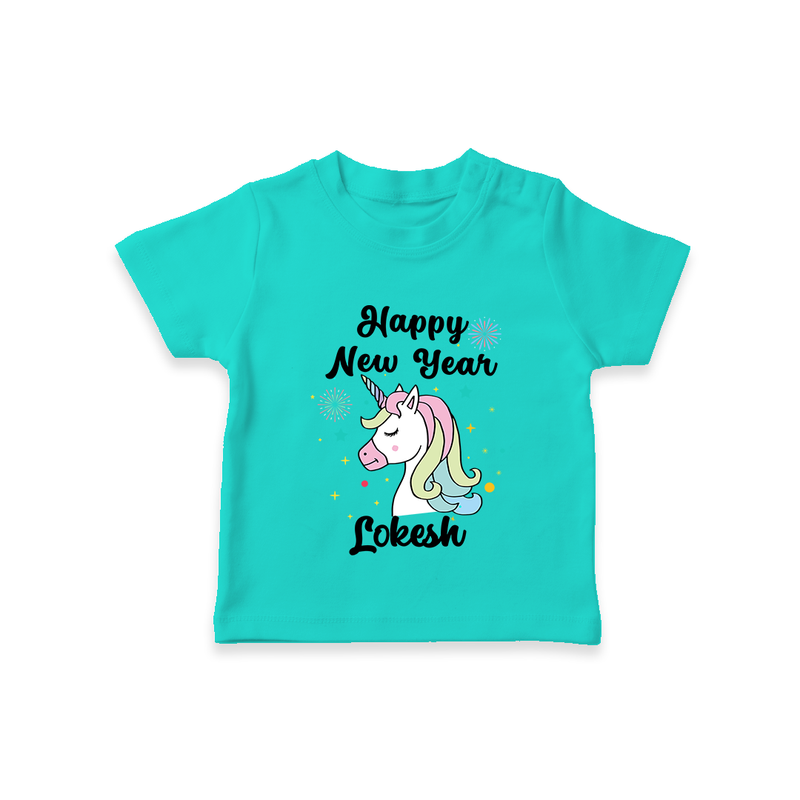Happy New Year – Unicorn| Customized T-Shirt for Kids - TEAL - 0-5 Months Old (Chest 17")