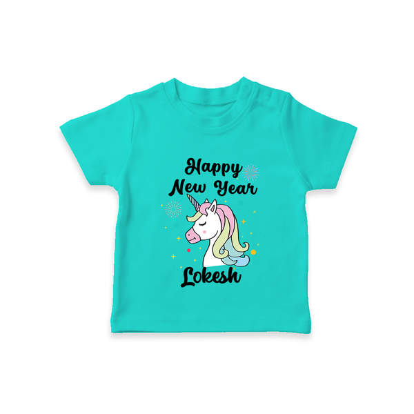 Happy New Year – Unicorn| Customized T-Shirt for Kids - TEAL - 0-5 Months Old (Chest 17")