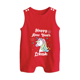 Happy New Year – Unicorn| Customized Romper Suit   - RED - 0 - 5 Months Old (Chest 18")