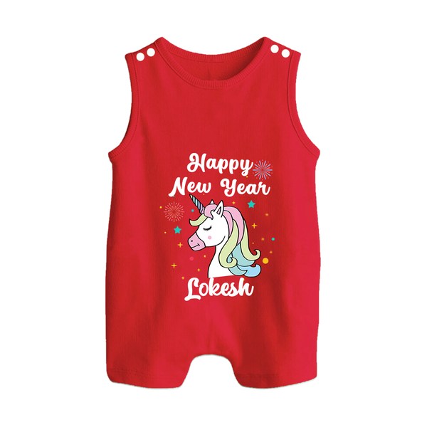 Happy New Year – Unicorn| Customized Romper Suit   - RED - 0 - 5 Months Old (Chest 18")