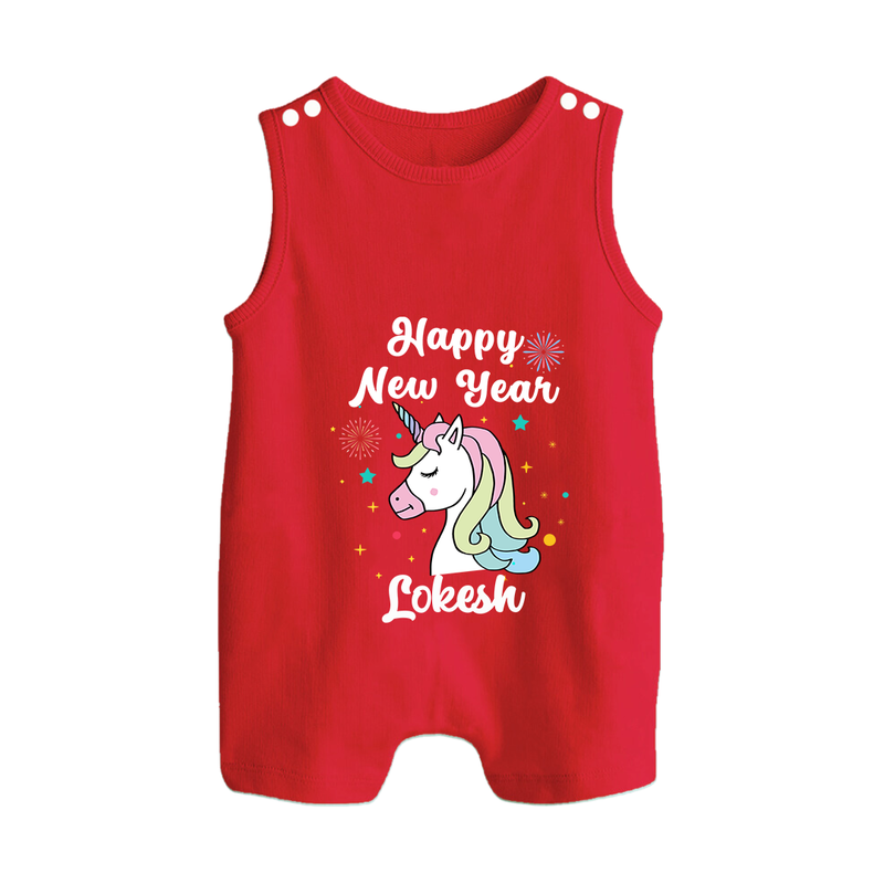 Happy New Year – Unicorn| Customized Romper Suit   - RED - 0 - 5 Months Old (Chest 18")