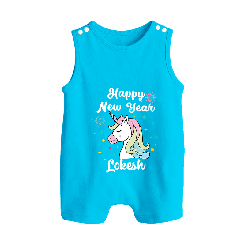 Happy New Year – Unicorn| Customized Romper Suit   - SKY BLUE - 0 - 5 Months Old (Chest 18")