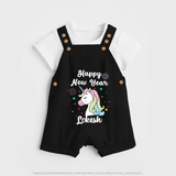 Happy New Year – Unicorn| Customized Dungaree for Kids - BLACK - 0 - 5 Months Old (Chest 18")