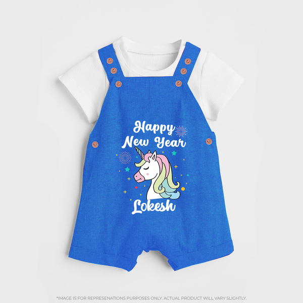 Happy New Year – Unicorn| Customized Dungaree for Kids - COBALT BLUE - 0 - 5 Months Old (Chest 18")