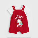 Happy New Year – Unicorn| Customized Dungaree for Kids - RED - 0 - 5 Months Old (Chest 18")