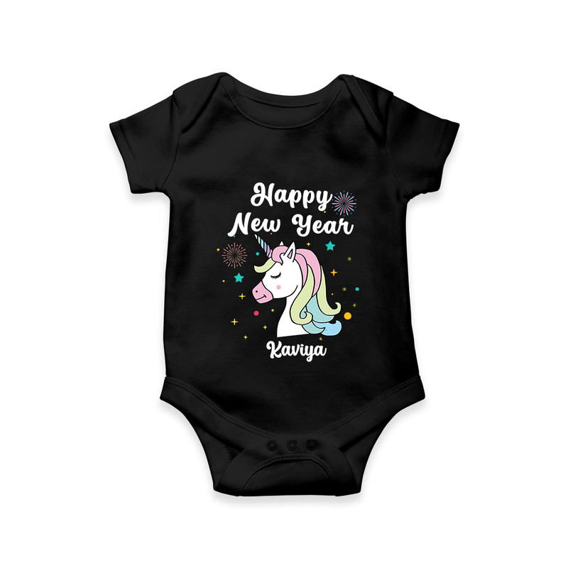 "Happy New Year 2025 - Happy Days With Our Customized Romper for Babies With Name" - BLACK - 0 - 3 Months Old (Chest 16")