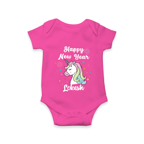 Happy New Year – Unicorn| Customized Romper for Kids - HOT PINK - New Born (Chest 14")