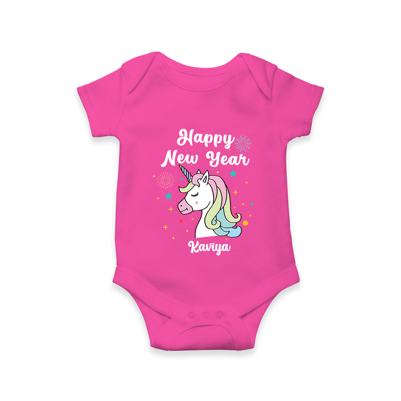 "Happy New Year 2025 - Happy Days With Our Customized Romper for Babies With Name" - HOT PINK - 0 - 3 Months Old (Chest 16")