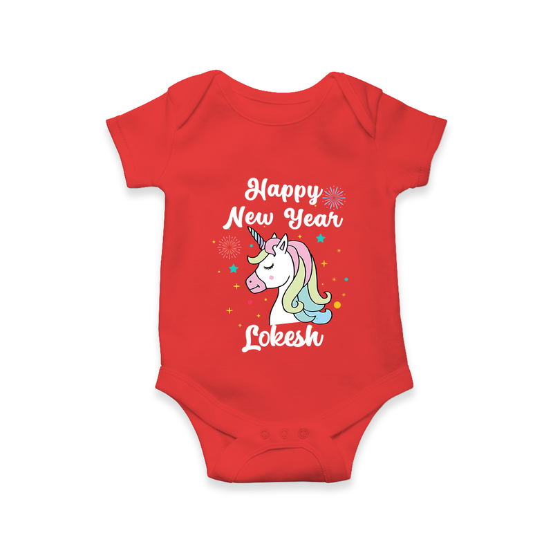 Happy New Year – Unicorn| Customized Romper for Kids - RED - New Born (Chest 14")